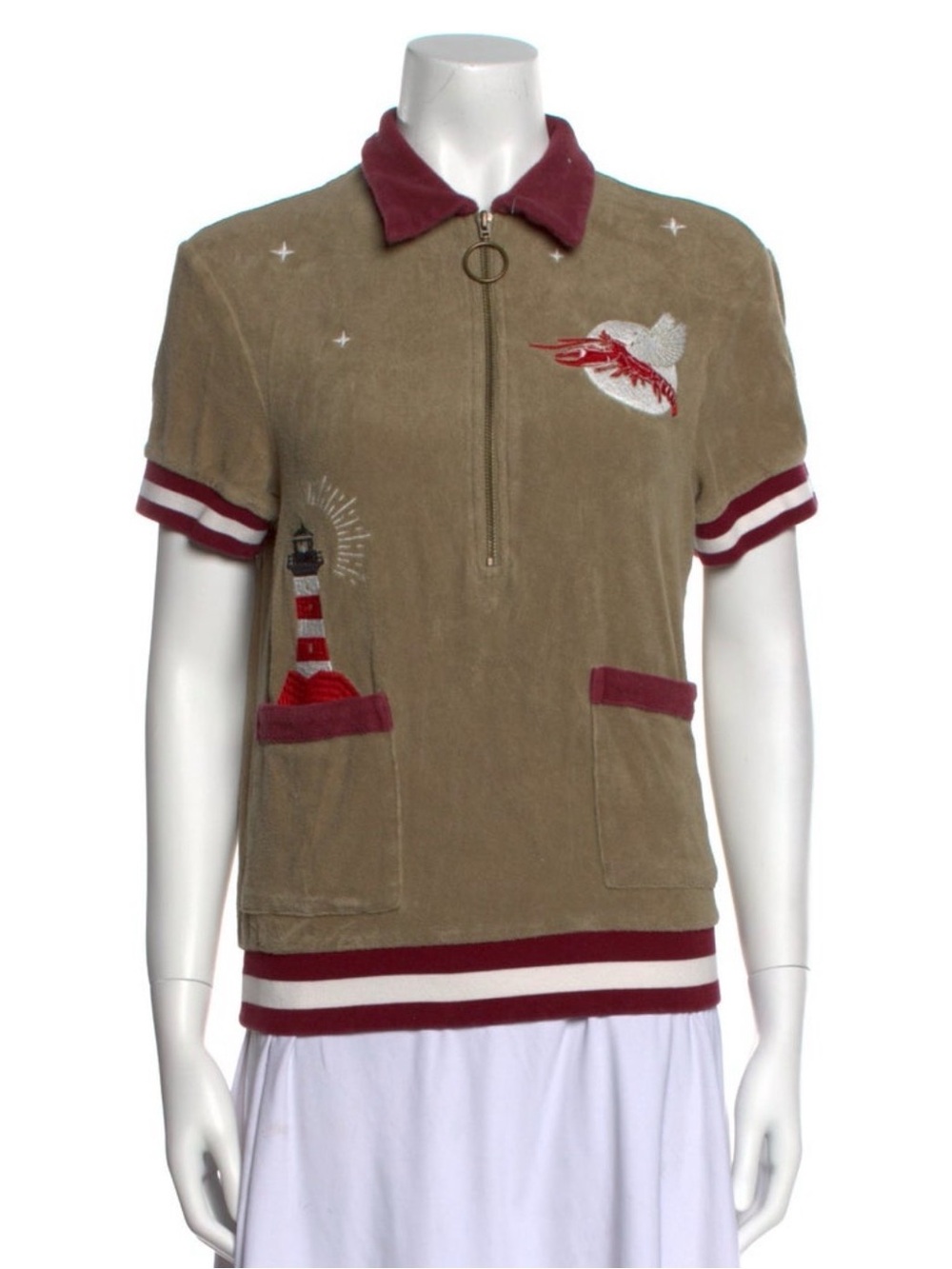 Tombolo Shell or High Water Cabana Top Embroidered Khaki Terry Polo